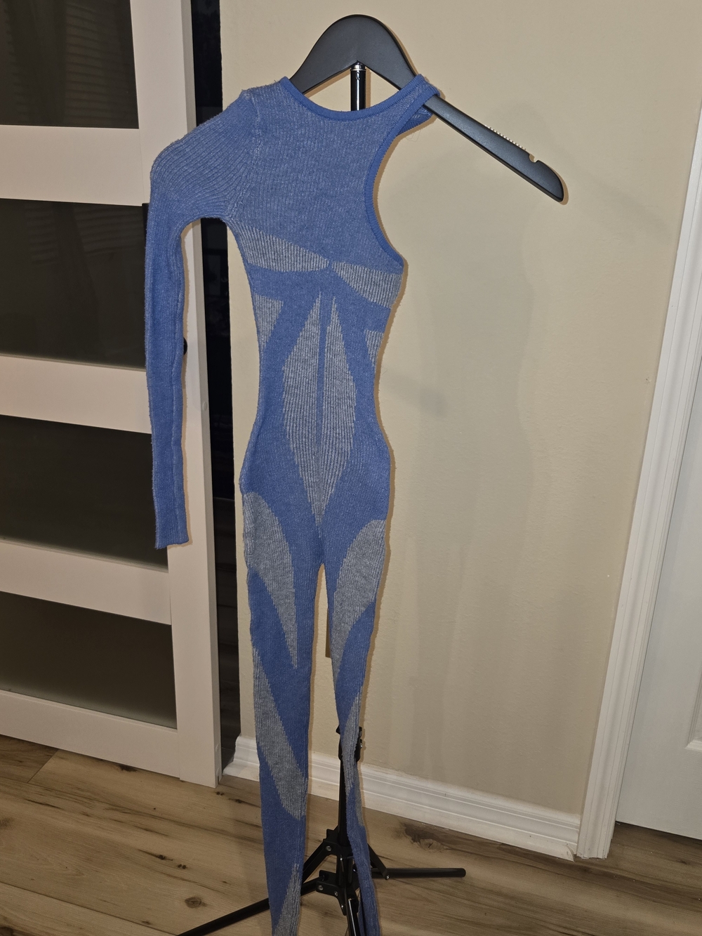 Pretty Little Things Blue One-Shoulder Sculpted Knit Jumpsuit
